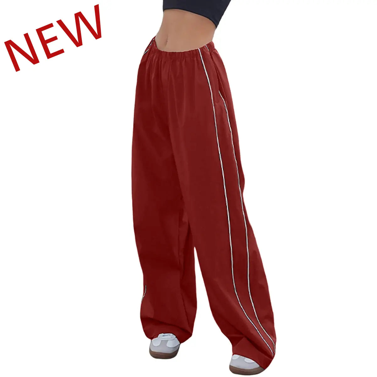Ommig Women's Y2K Wide Leg Parachute Pants with Elastic Waist - Casual Baggy Trousers