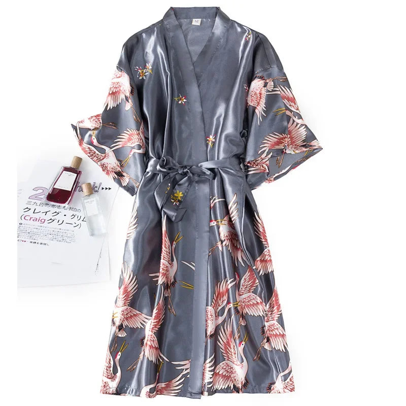 Kyoto Crane Satin Robe Set