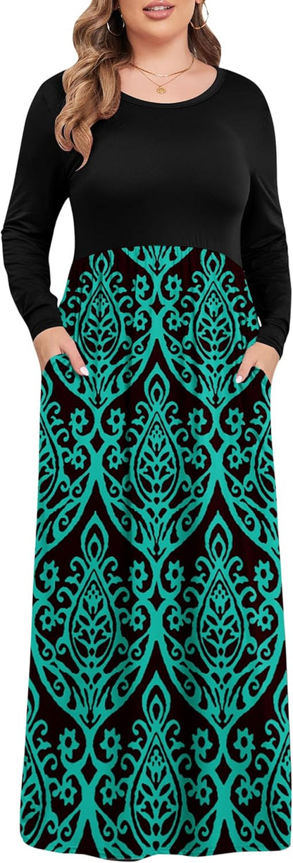 Women'S plus Size Maxi Dresses for Curvy Women Long Sleeve Casual Dress