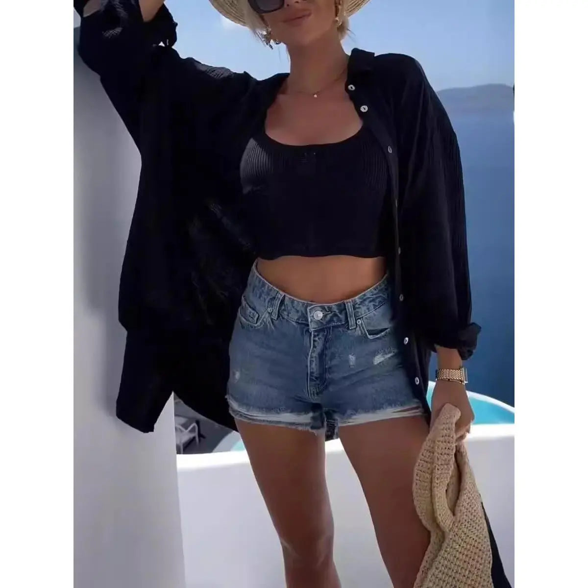 Oversized Sequin Evil Eye Shirts Long Sleeve Linen Button down Shirt Women Beach Cover Ups Summer