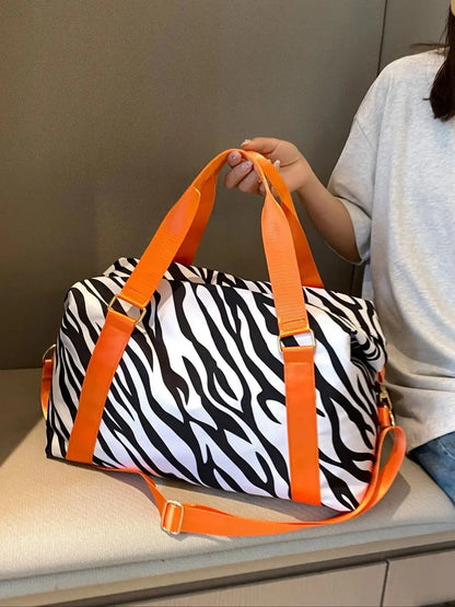 Summer 2024 Leopard Pattern Large Capacity Zipper Travel Duffle Bag, Waterproof Oxford Cloth Shoulder Bag, Unisex Dry and Wet Separation Handbag