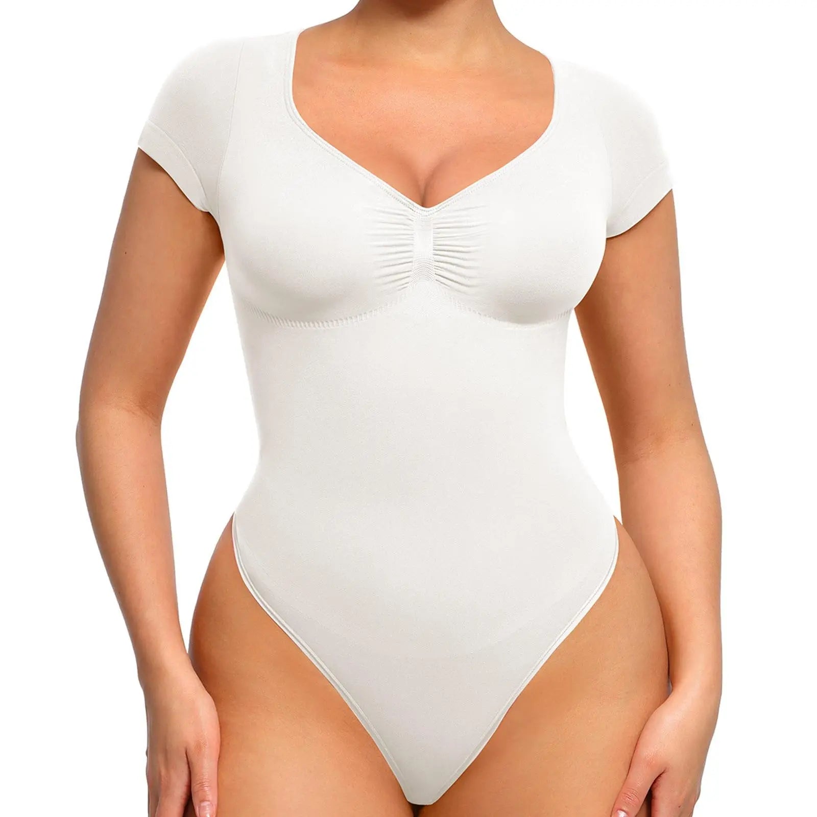 Feelingirl #LIVE Women'S Short Sleeve Bodysuit for Tummy Control V Neck Seamless Body Suits Thong Going Out Tops