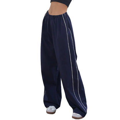 Ommig Women's Y2K Wide Leg Parachute Pants with Elastic Waist - Casual Baggy Trousers