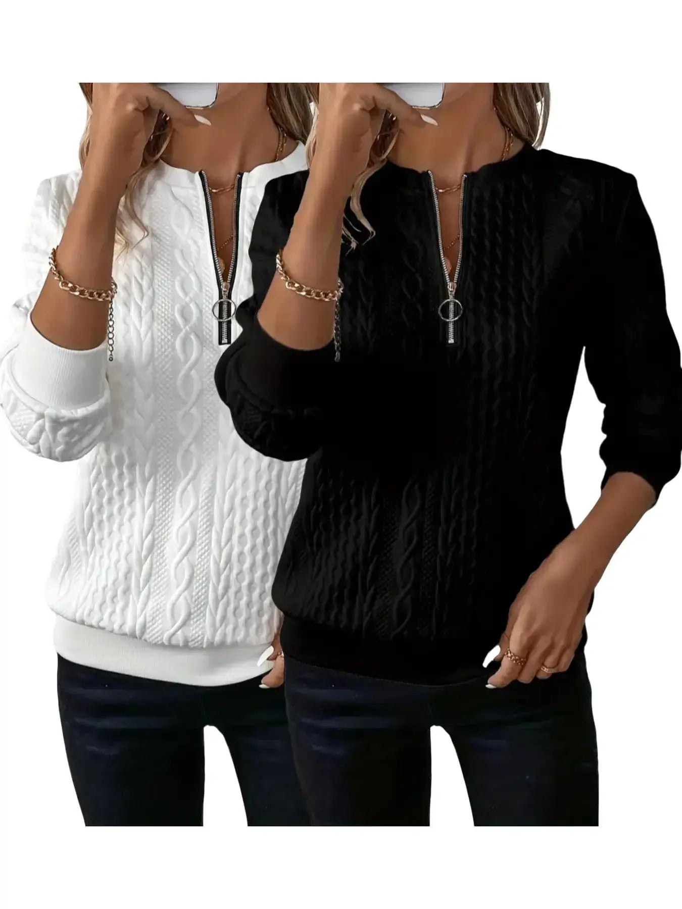 Women'S Plain Textured Half Zip up Sweatshirt, Casual Long Sleeve round Neck Pullover for Fall & Winter, Ladies Clothes for Daily Wear