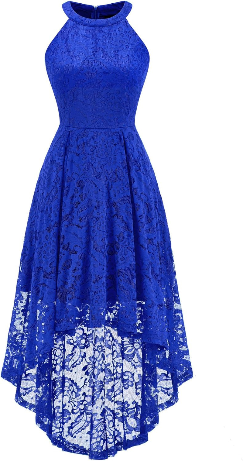 Women Halter Lace Wedding Guest Dress Hi-Lo Cocktail Party Bridesmaid Formal Dresses