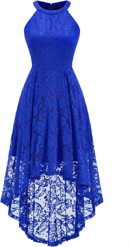 Women Halter Lace Wedding Guest Dress Hi-Lo Cocktail Party Bridesmaid Formal Dresses