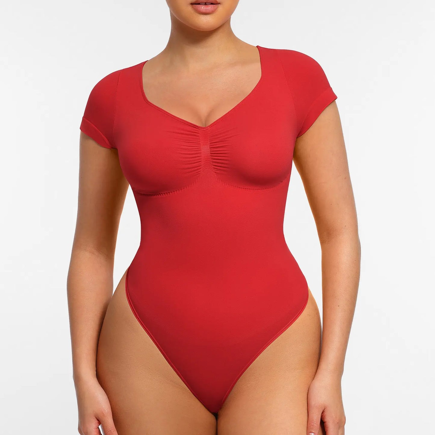 Feelingirl #LIVE Women'S Short Sleeve Bodysuit for Tummy Control V Neck Seamless Body Suits Thong Going Out Tops