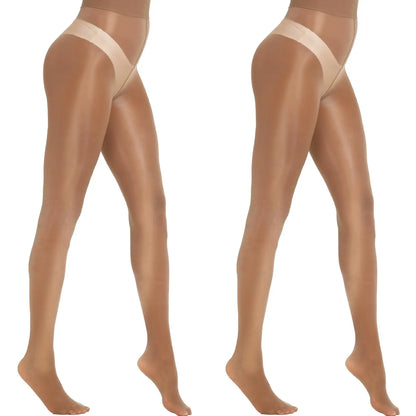 MANZI Women'S Shiny Sheer Tights High Waist Silk Comfort Stockings Oil Shimmery Nylons Pantyhose Silky Spandex Elastic Dressy Legwear