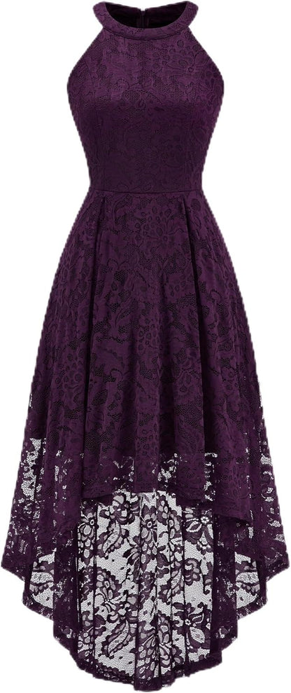 Women Halter Lace Wedding Guest Dress Hi-Lo Cocktail Party Bridesmaid Formal Dresses