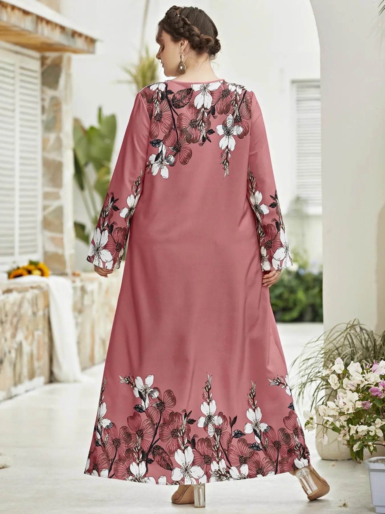 Women'S plus Size Floral Print Long Sleeve round Neck Tunic Dress, Casual Loose Long Dress for Daily Wear, Ladies Fashion Clothes for Autumn