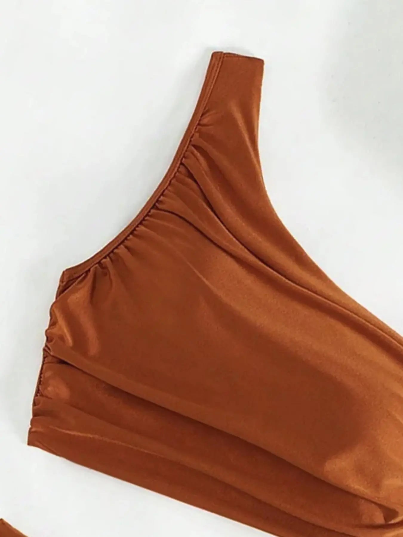 2 Counts Women'S One Shoulder Back to School Crop Tank Top & High Waist Panty Bikini Sets, Solid Ruched Sleeveless Top & Swim Bottom, Swimsuit for Women, Summer Outfits, Women'S Swimwear