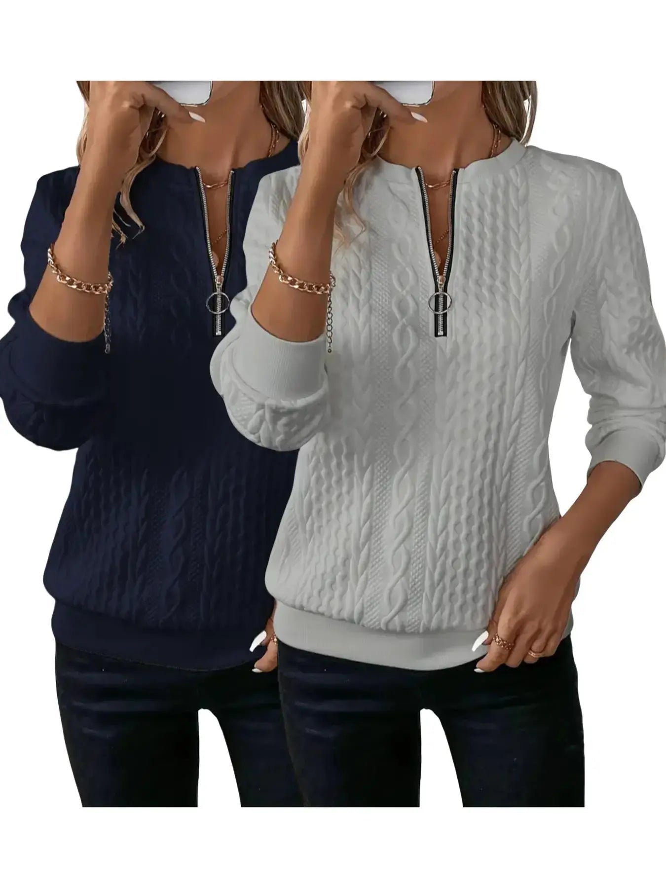 Women'S Plain Textured Half Zip up Sweatshirt, Casual Long Sleeve round Neck Pullover for Fall & Winter, Ladies Clothes for Daily Wear
