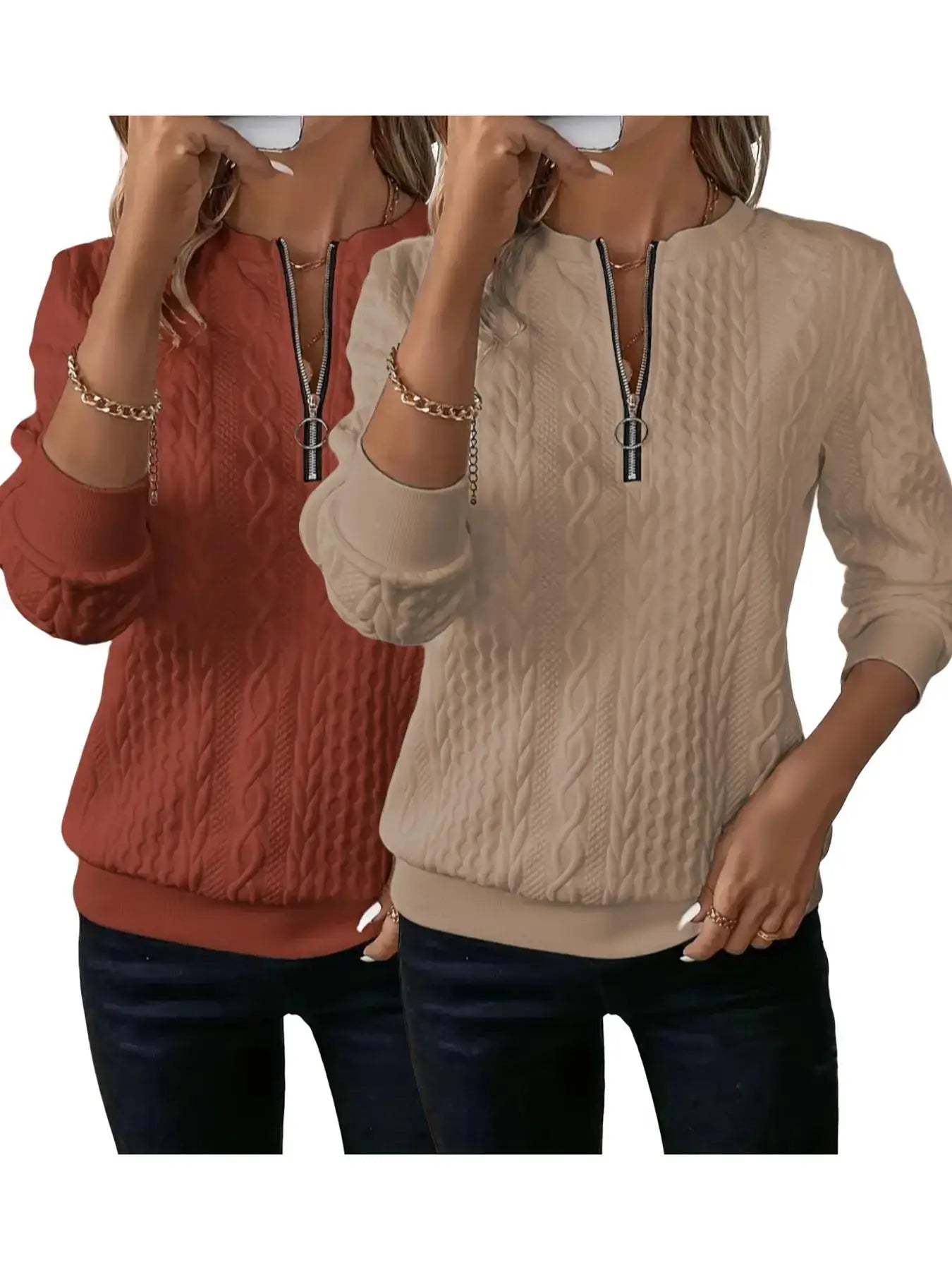 Women'S Plain Textured Half Zip up Sweatshirt, Casual Long Sleeve round Neck Pullover for Fall & Winter, Ladies Clothes for Daily Wear