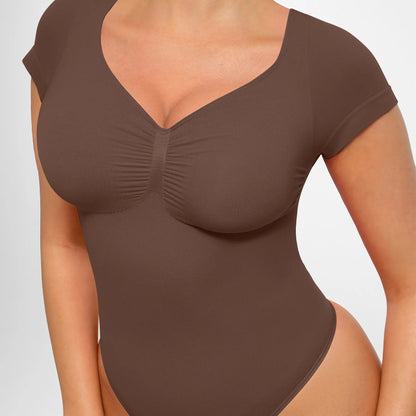 Feelingirl #LIVE Women'S Short Sleeve Bodysuit for Tummy Control V Neck Seamless Body Suits Thong Going Out Tops