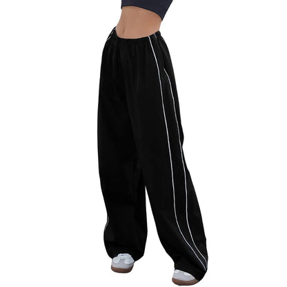 Ommig Women's Y2K Wide Leg Parachute Pants with Elastic Waist - Casual Baggy Trousers