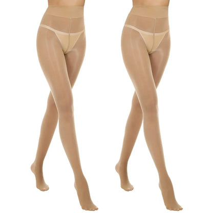 MANZI Women'S Shiny Sheer Tights High Waist Silk Comfort Stockings Oil Shimmery Nylons Pantyhose Silky Spandex Elastic Dressy Legwear