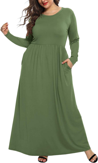 Women'S plus Size Maxi Dresses for Curvy Women Long Sleeve Casual Dress