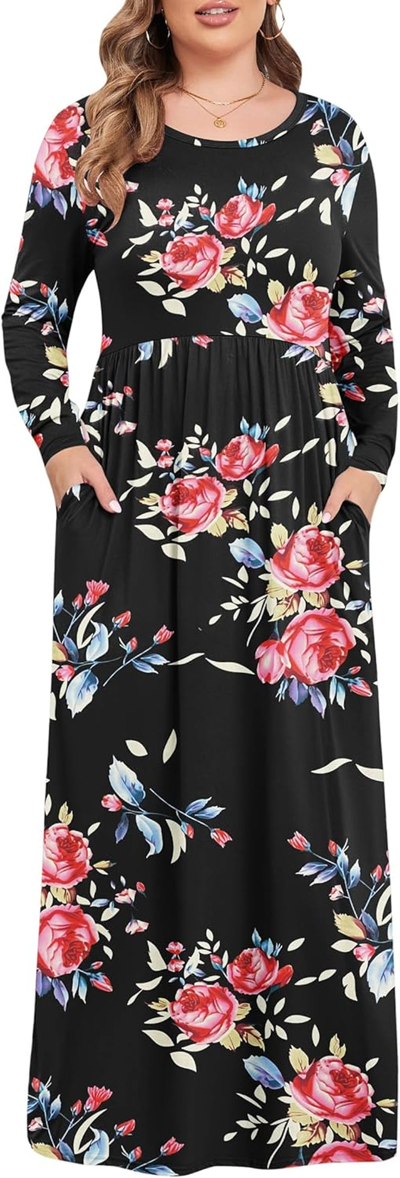 Women'S plus Size Maxi Dresses for Curvy Women Long Sleeve Casual Dress