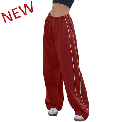 Ommig Women's Y2K Wide Leg Parachute Pants with Elastic Waist - Casual Baggy Trousers