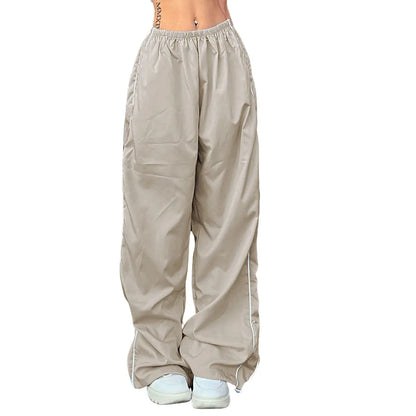 Ommig Women's Y2K Wide Leg Parachute Pants with Elastic Waist - Casual Baggy Trousers
