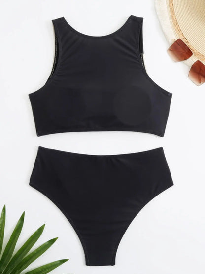 Women'S 2Pcs Colorblock Print Tankini, Summer Clothes Women, Printed Sleeveless round Neck Swim Top & High Cut Swim Bottom Two-Piece Swimsuit, Women'S Swimwear for Summer Beach