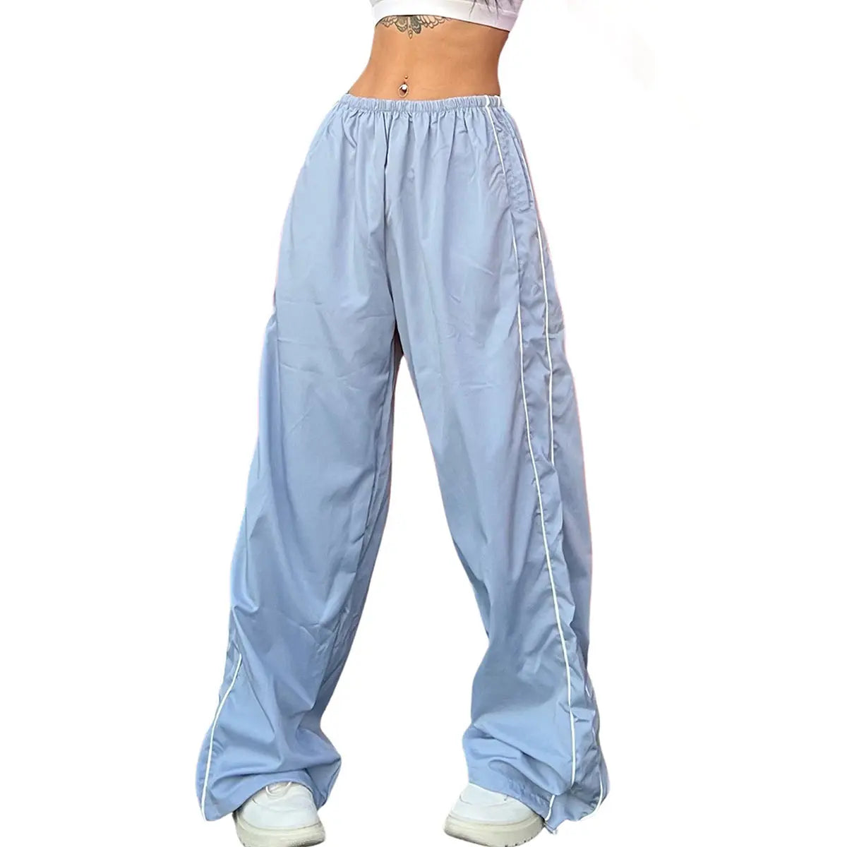 Ommig Women's Y2K Wide Leg Parachute Pants with Elastic Waist - Casual Baggy Trousers
