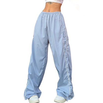 Ommig Women's Y2K Wide Leg Parachute Pants with Elastic Waist - Casual Baggy Trousers