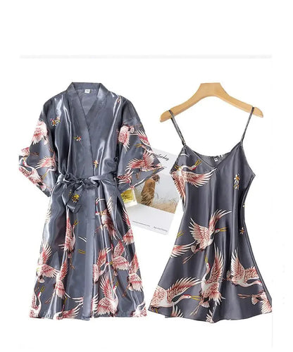 Kyoto Crane Satin Robe Set