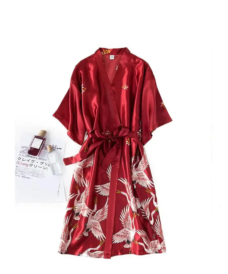Kyoto Crane Satin Robe Set
