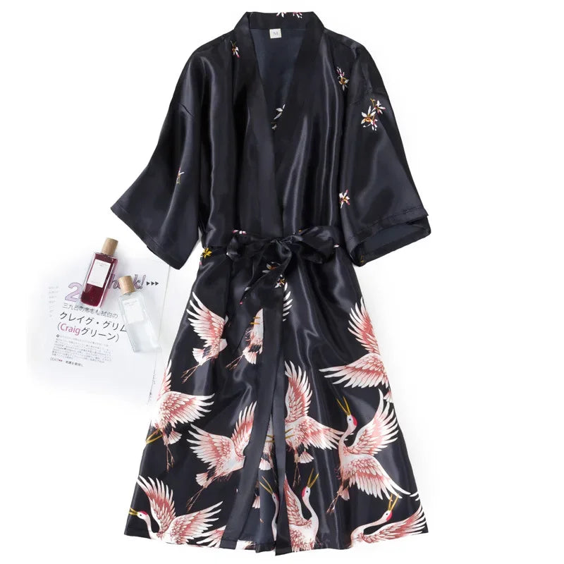 Kyoto Crane Satin Robe Set