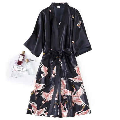 Kyoto Crane Satin Robe Set