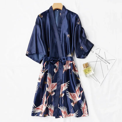 Kyoto Crane Satin Robe Set
