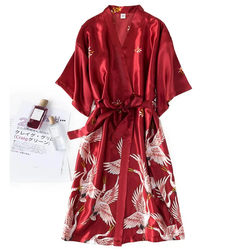 Kyoto Crane Satin Robe Set