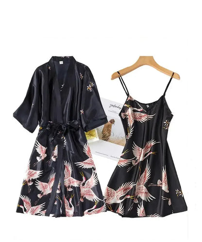 Kyoto Crane Satin Robe Set