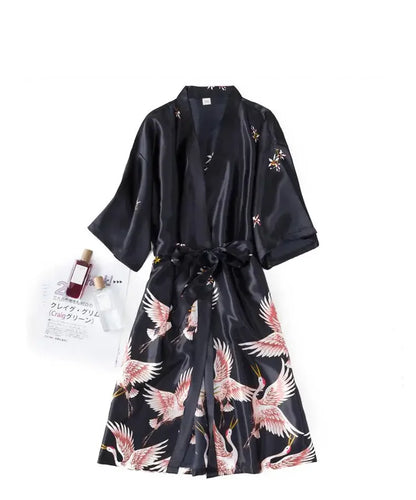 Kyoto Crane Satin Robe Set