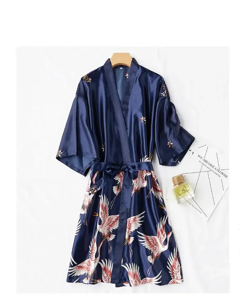 Kyoto Crane Satin Robe Set