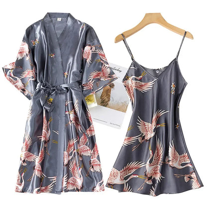 Kyoto Crane Satin Robe Set