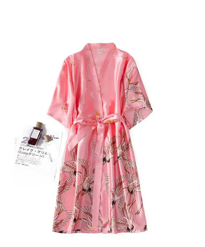 Kyoto Crane Satin Robe Set