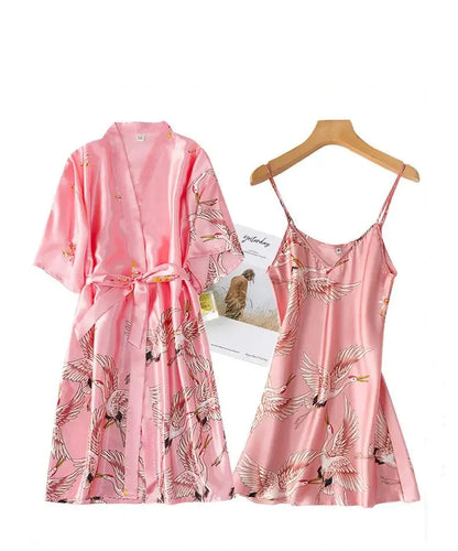 Kyoto Crane Satin Robe Set