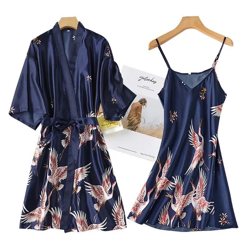 Kyoto Crane Satin Robe Set