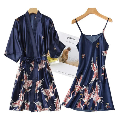 Kyoto Crane Satin Robe Set