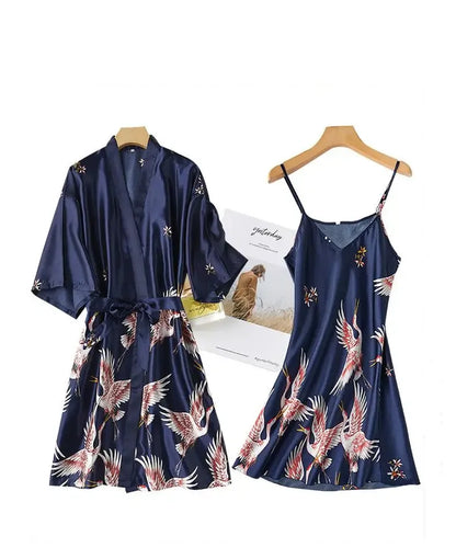 Kyoto Crane Satin Robe Set