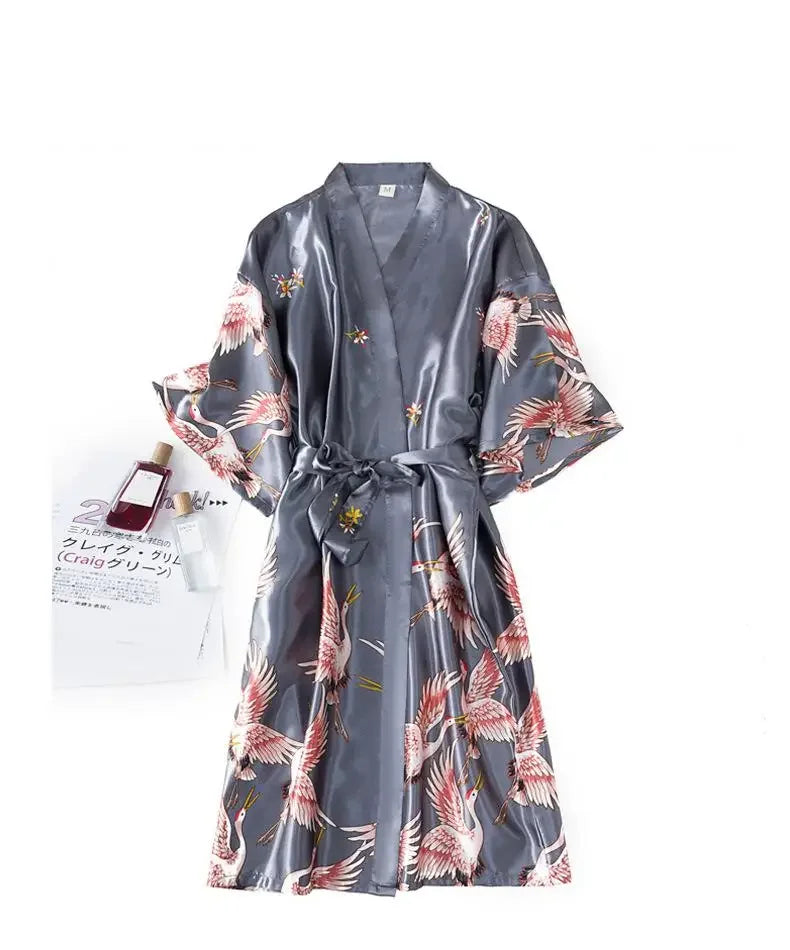 Kyoto Crane Satin Robe Set