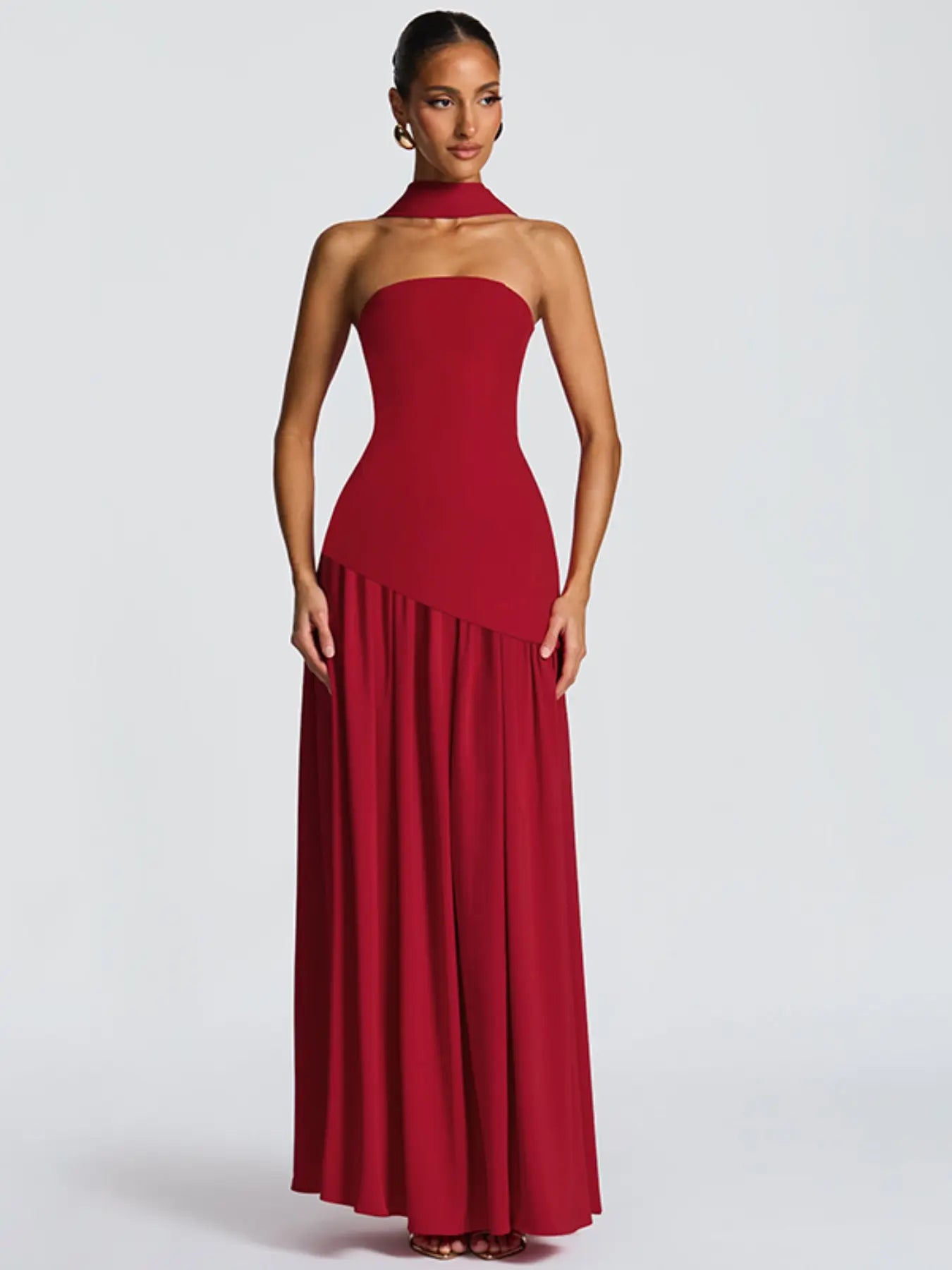 Women'S Plain Split Thigh Tube Dress with Scarf, Elegant Strapless Sleeveless Dress for Party Club Beach Vacation, Ladies Clothes for All Seasons Womenswear