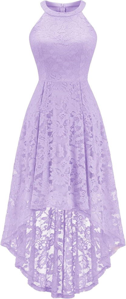 Women Halter Lace Wedding Guest Dress Hi-Lo Cocktail Party Bridesmaid Formal Dresses