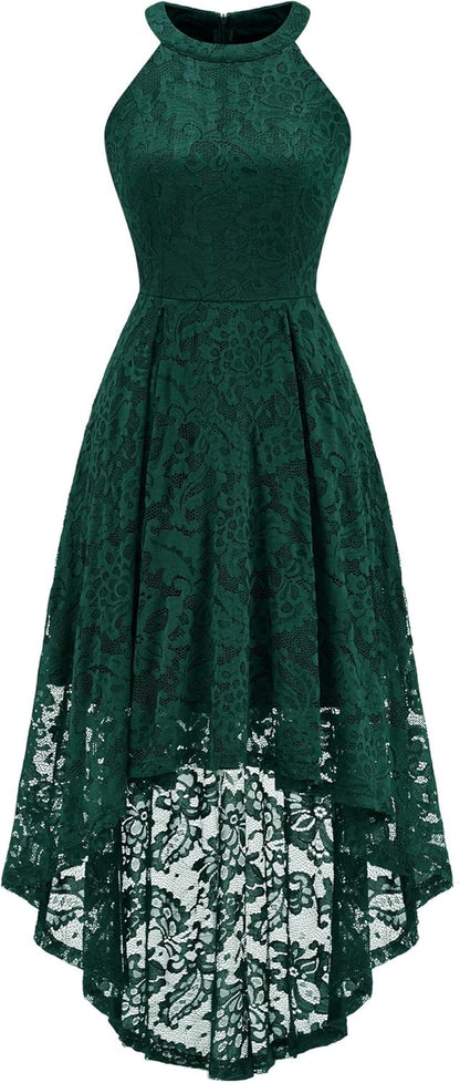 Women Halter Lace Wedding Guest Dress Hi-Lo Cocktail Party Bridesmaid Formal Dresses
