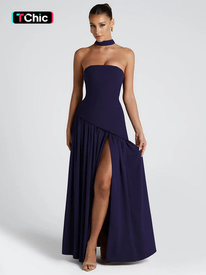 Women'S Plain Split Thigh Tube Dress with Scarf, Elegant Strapless Sleeveless Dress for Party Club Beach Vacation, Ladies Clothes for All Seasons Womenswear