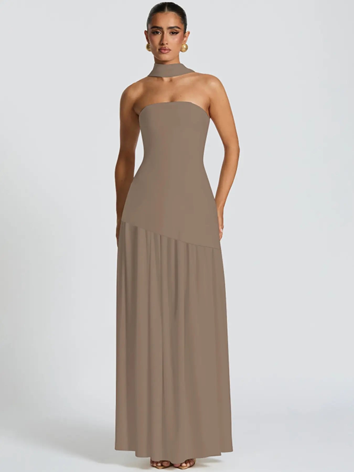 Women'S Plain Split Thigh Tube Dress with Scarf, Elegant Strapless Sleeveless Dress for Party Club Beach Vacation, Ladies Clothes for All Seasons Womenswear