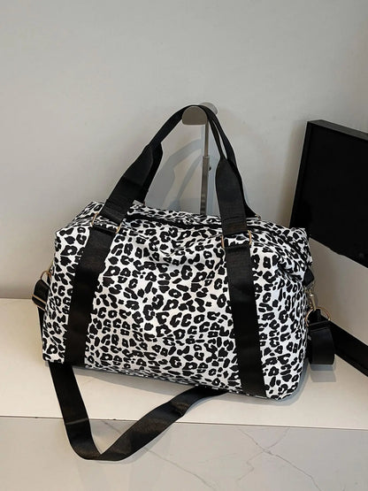 Summer 2024 Leopard Pattern Large Capacity Zipper Travel Duffle Bag, Waterproof Oxford Cloth Shoulder Bag, Unisex Dry and Wet Separation Handbag