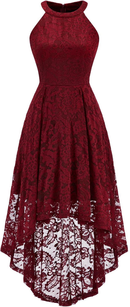 Women Halter Lace Wedding Guest Dress Hi-Lo Cocktail Party Bridesmaid Formal Dresses
